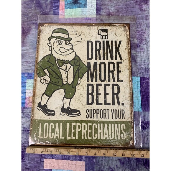 Leprechauns Irish man cave 12.5x16 beer signs Bar Drink More Rustic Look Wall - Picture 3 of 3